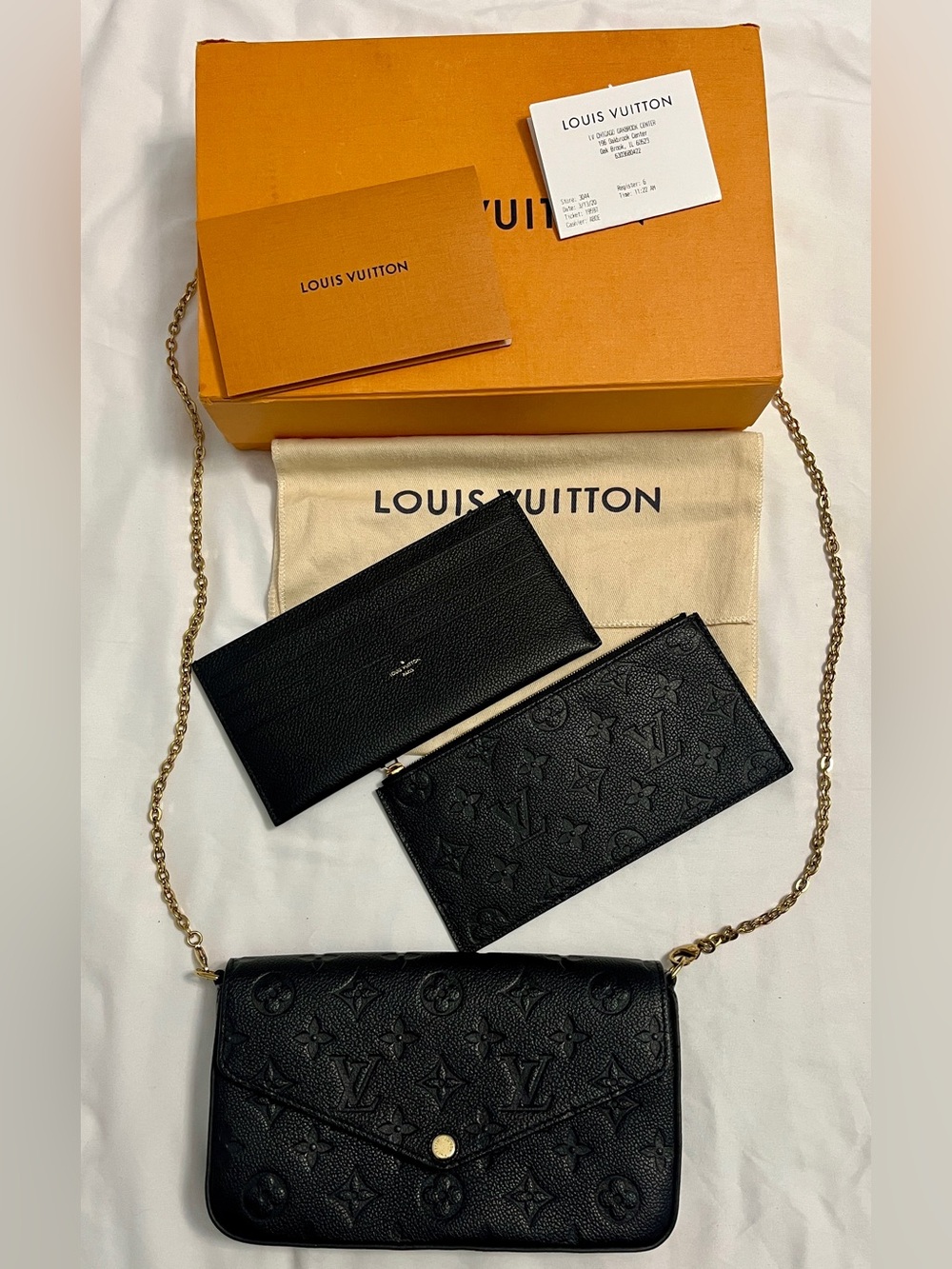 Authentic Louis Vuitton Félicie Pochette Empreinte Black full set